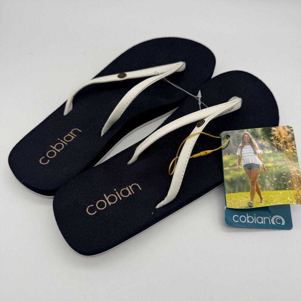 Cobian Nias Bounce White Navy Comfort Flip Flop Sandal Women's Size 8 NEW